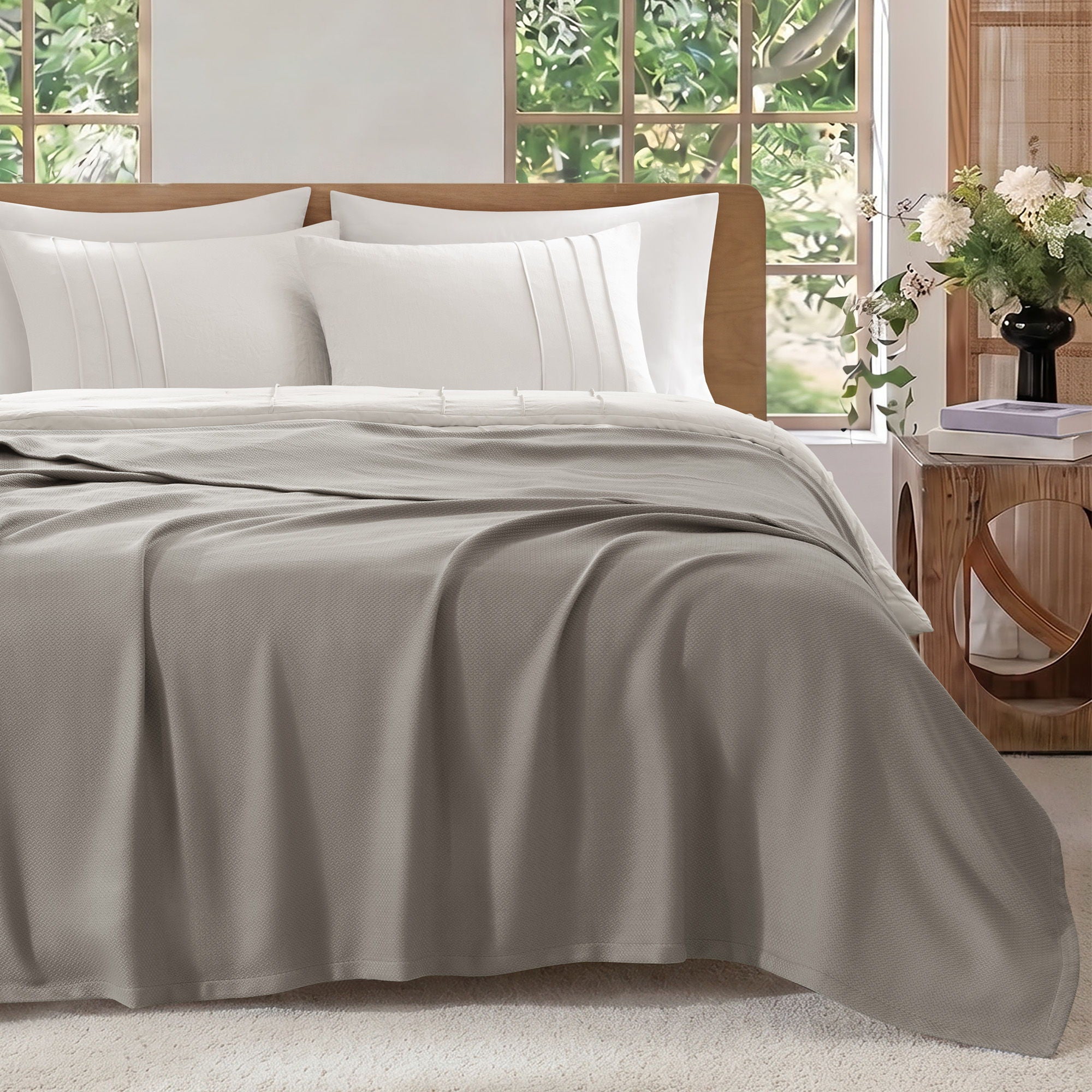 Egyptian Cotton - Twin 100% Certified Egyptian Cotton Blanket - Micro-Herringbone Gray