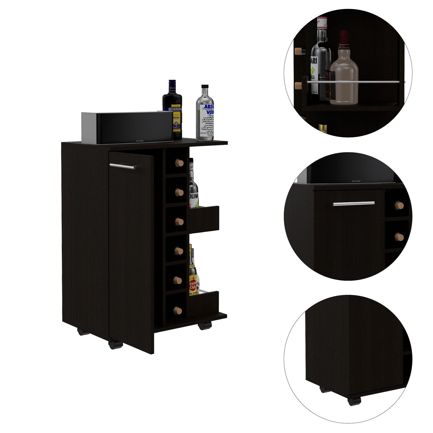 Bartlet 2-Shelf 6-Bottle Bar Cart with Division Black Wengue