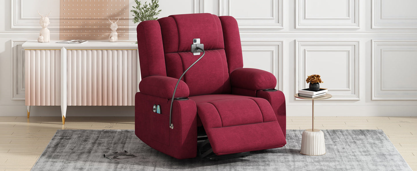 Power Lift Recliner Chair Electric Recliner for Elderly Recliner Chair with Massage and Heating Functions, Remote, Phone Holder Side Pockets and Cup Holders for Living Room, Red