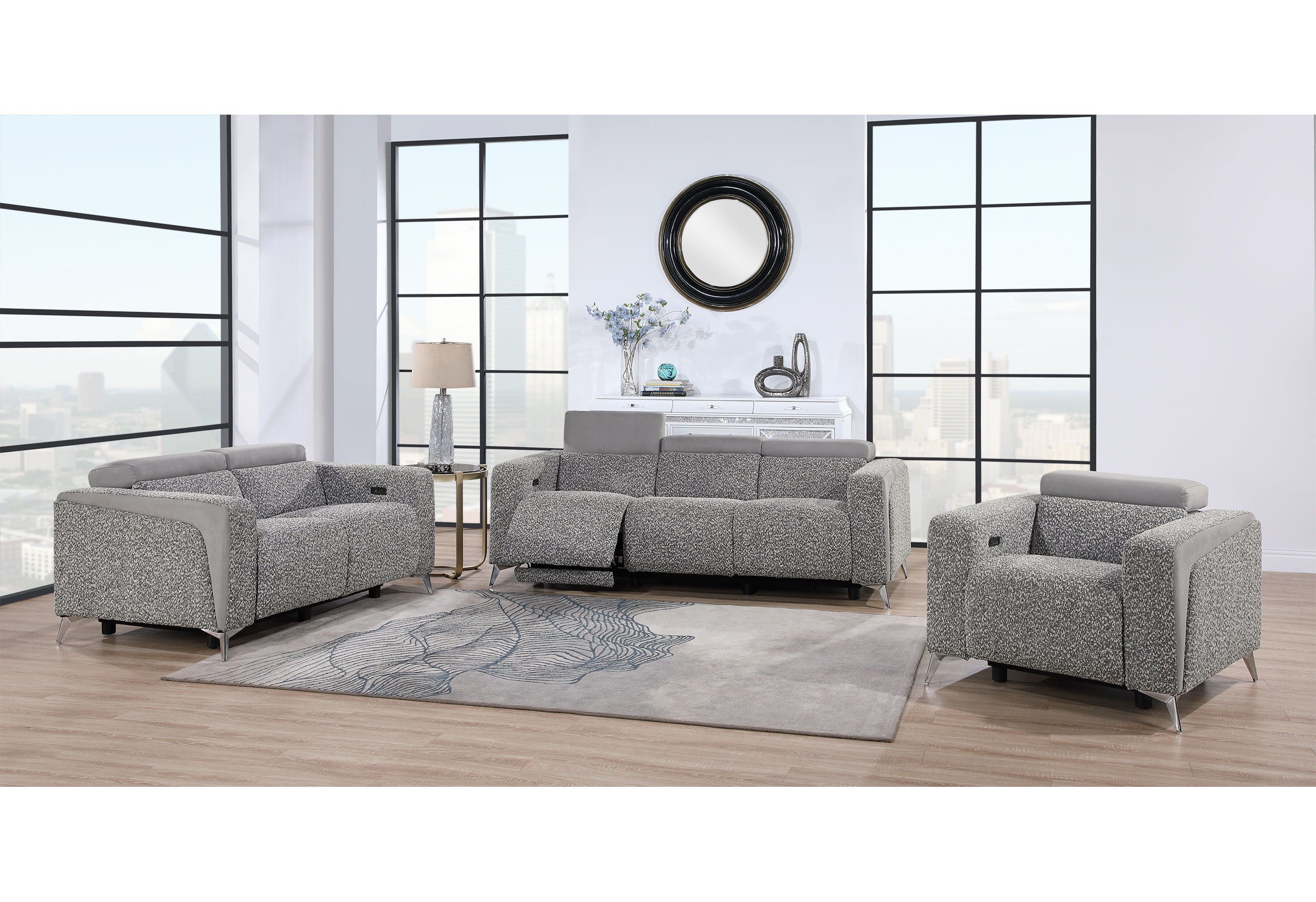 U8521 - 36 Power Recliner Sofa / Power Recliner Loveseat / Power Recliner - Taupe / Dark Gray