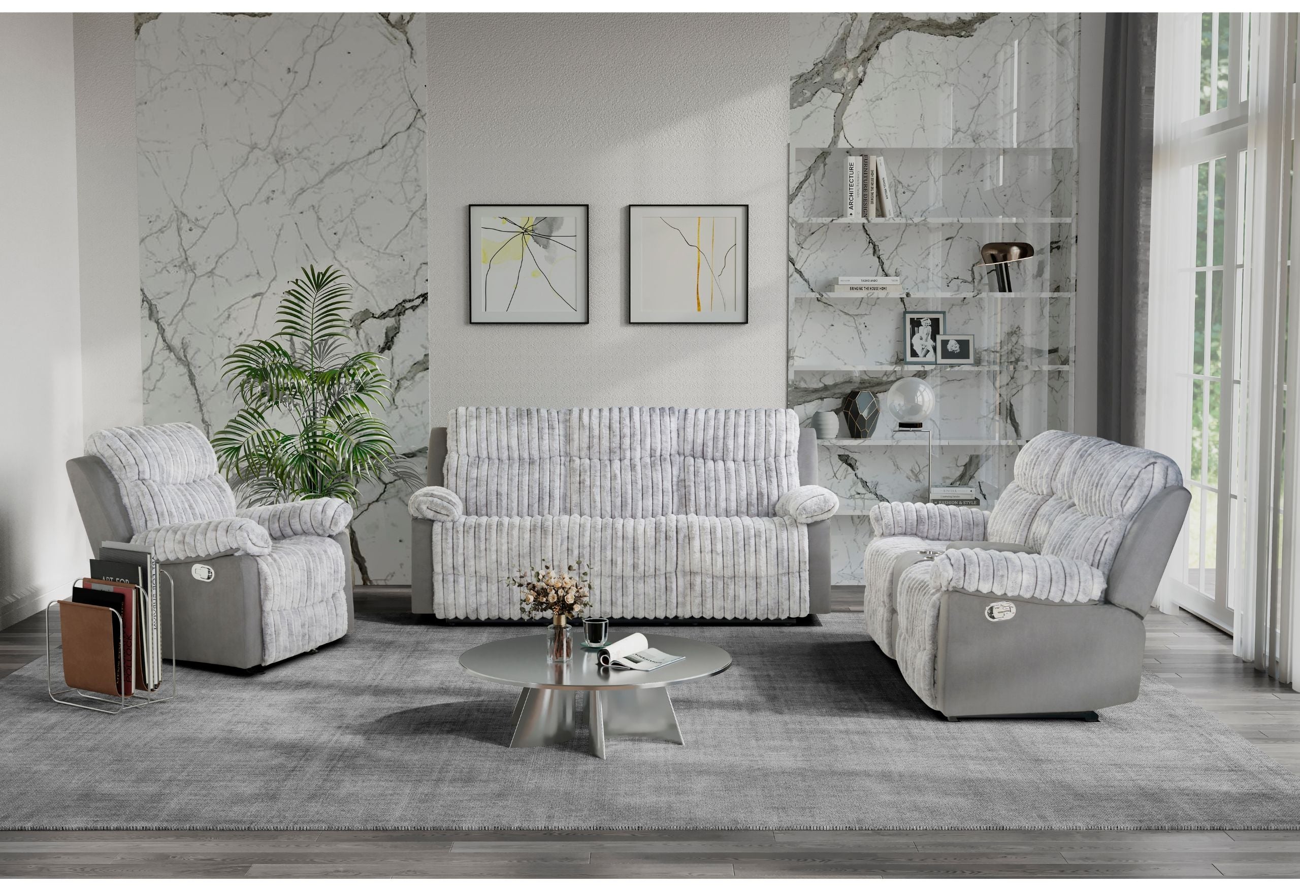 U6028 - Reclining Sofa/Console Reclining Loveseat/Glider Recliner - Gray