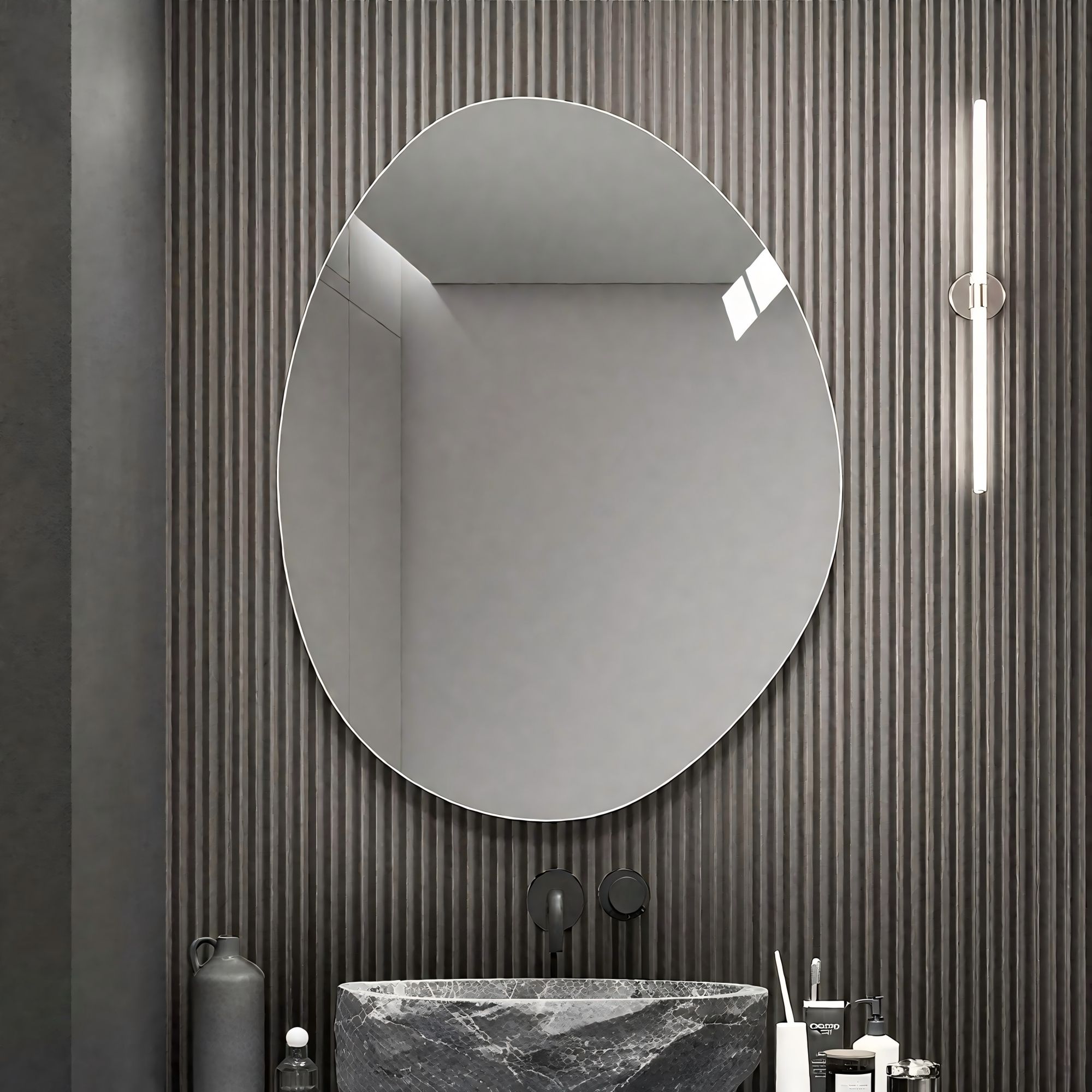 Asymmetrical Bathroom Wall Mirror - Silver