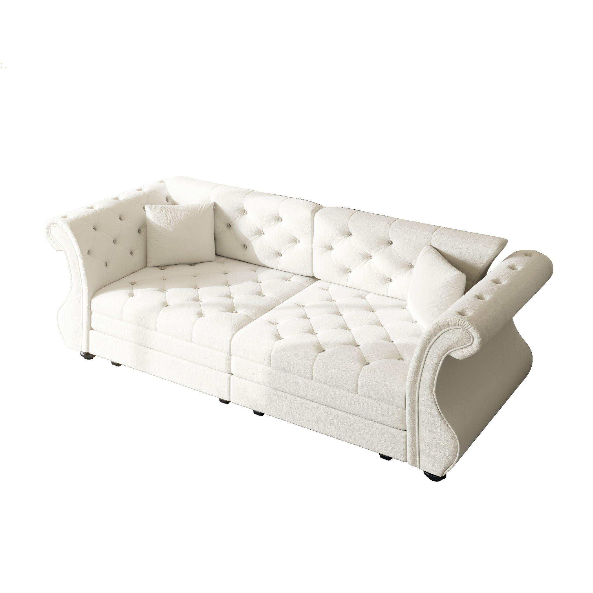 Oversized Chesterfield Pull Out Sofa Bed, Roll Arm Couch With Flower Tufting For Living Room