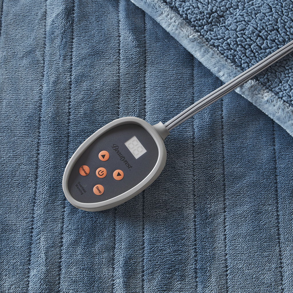 Heated Microlight To Berber - Twin Blanket - Blue