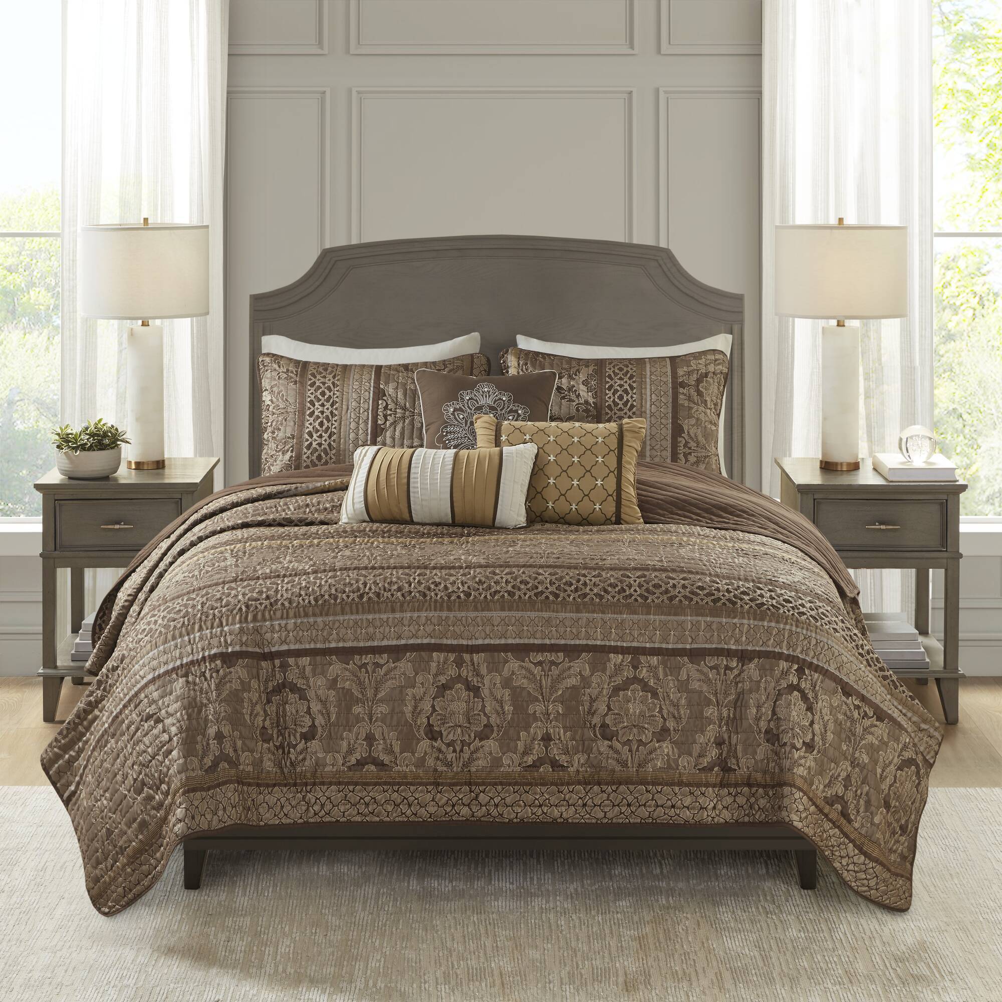 Bellagio - 6 Piece Reversible Coverlet Set - Brown / Gold