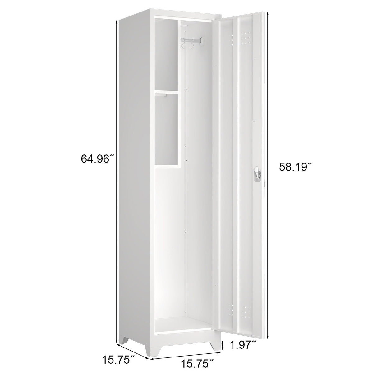 Broom Storage Cabinet Narrow Slim With Hooks And Shelves, Heavy-Duty