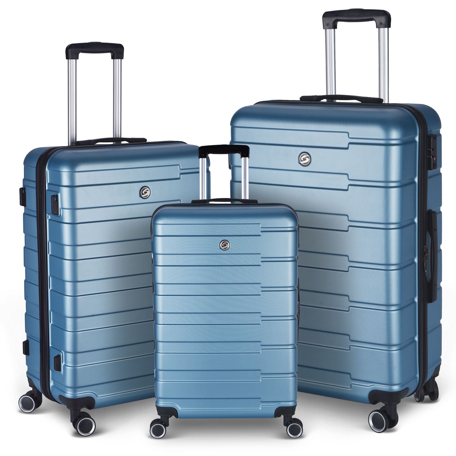 Luggage Suitcase 3 Piece Sets Hardside Carry-On Luggage With Spinner Wheels 20" / 24" / 28" - Cyan