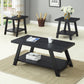 Athens Contemporary Replicated Wood Shelf Coffee Set Table in Black Finish