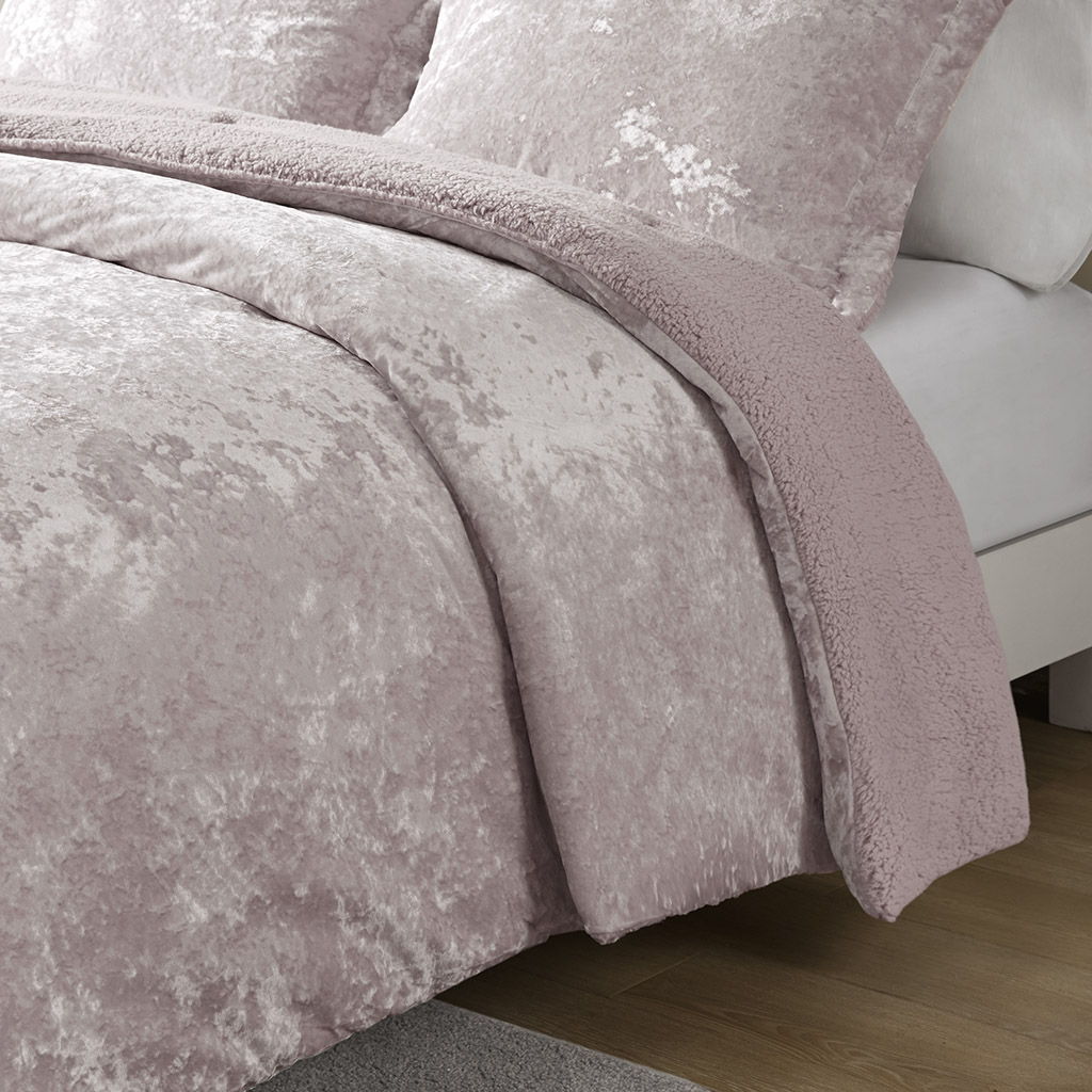 Mira - Crushed Velvet Sherpa Reversible Twin Comforter Set - Lavender