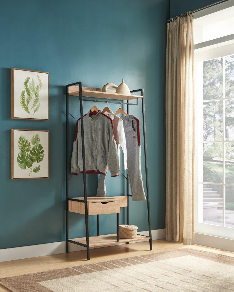 Metal Clothes Rack Open Wardrobe Free Standing With One Drawer Hanging Clothes Rod