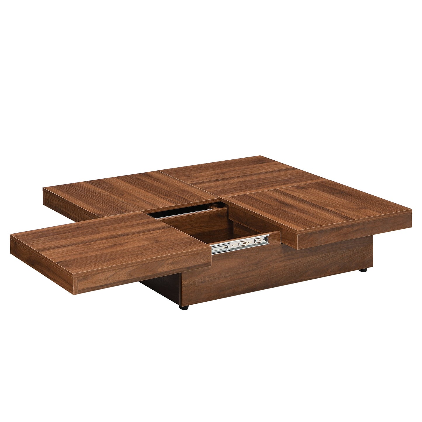 Square Marble Veneer Coffee Table Sliding Top with Storage in Walnut 39.4''