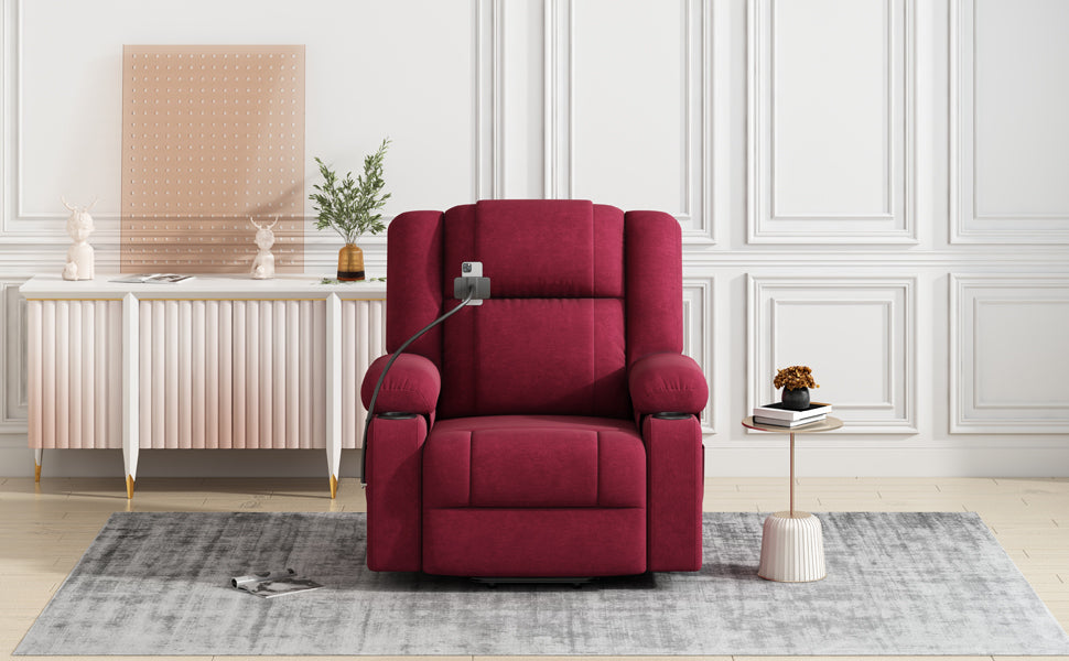 Power Lift Recliner Chair Electric Recliner for Elderly Recliner Chair with Massage and Heating Functions, Remote, Phone Holder Side Pockets and Cup Holders for Living Room, Red