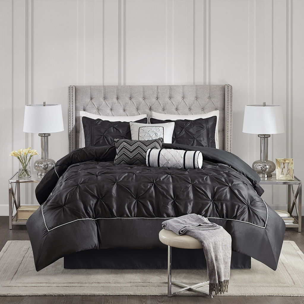 Laurel - King 7 Piece Tufted Comforter Set - Black