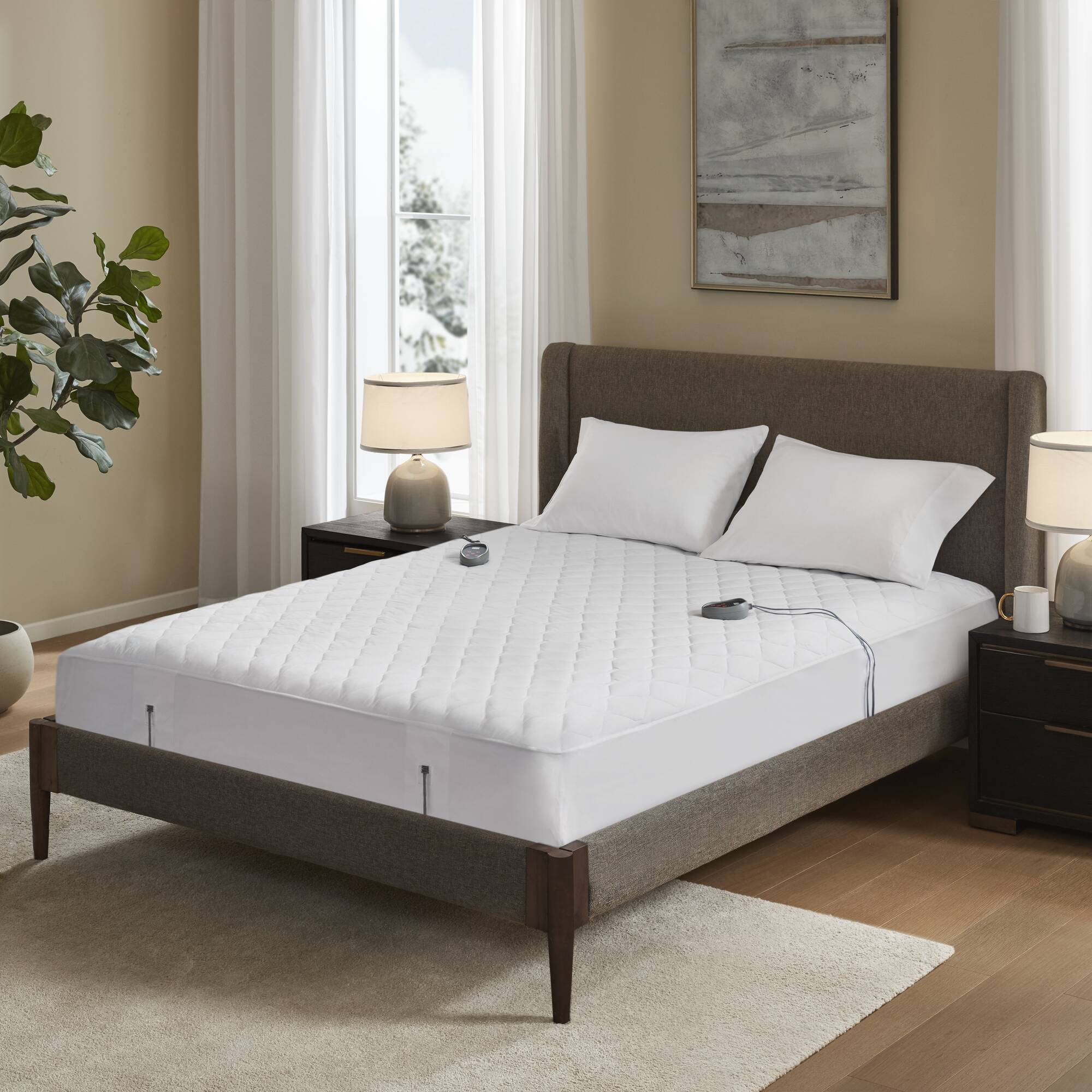 Cotton - California King Deep Pocket Heated Mattress Pad-20 Heat Settings - White