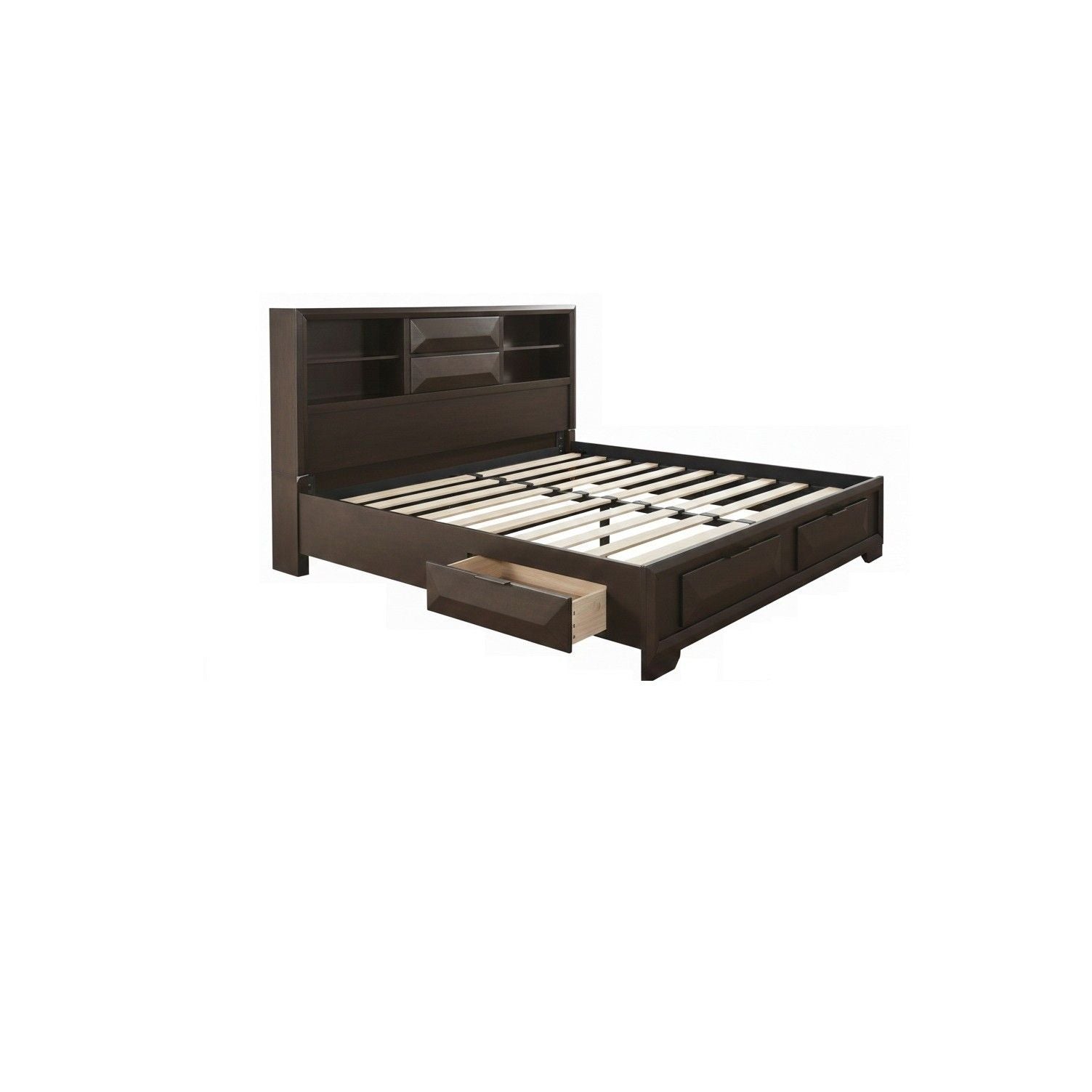 Contemporary Style Bed With Bookcase Headboard And Footboard Storage