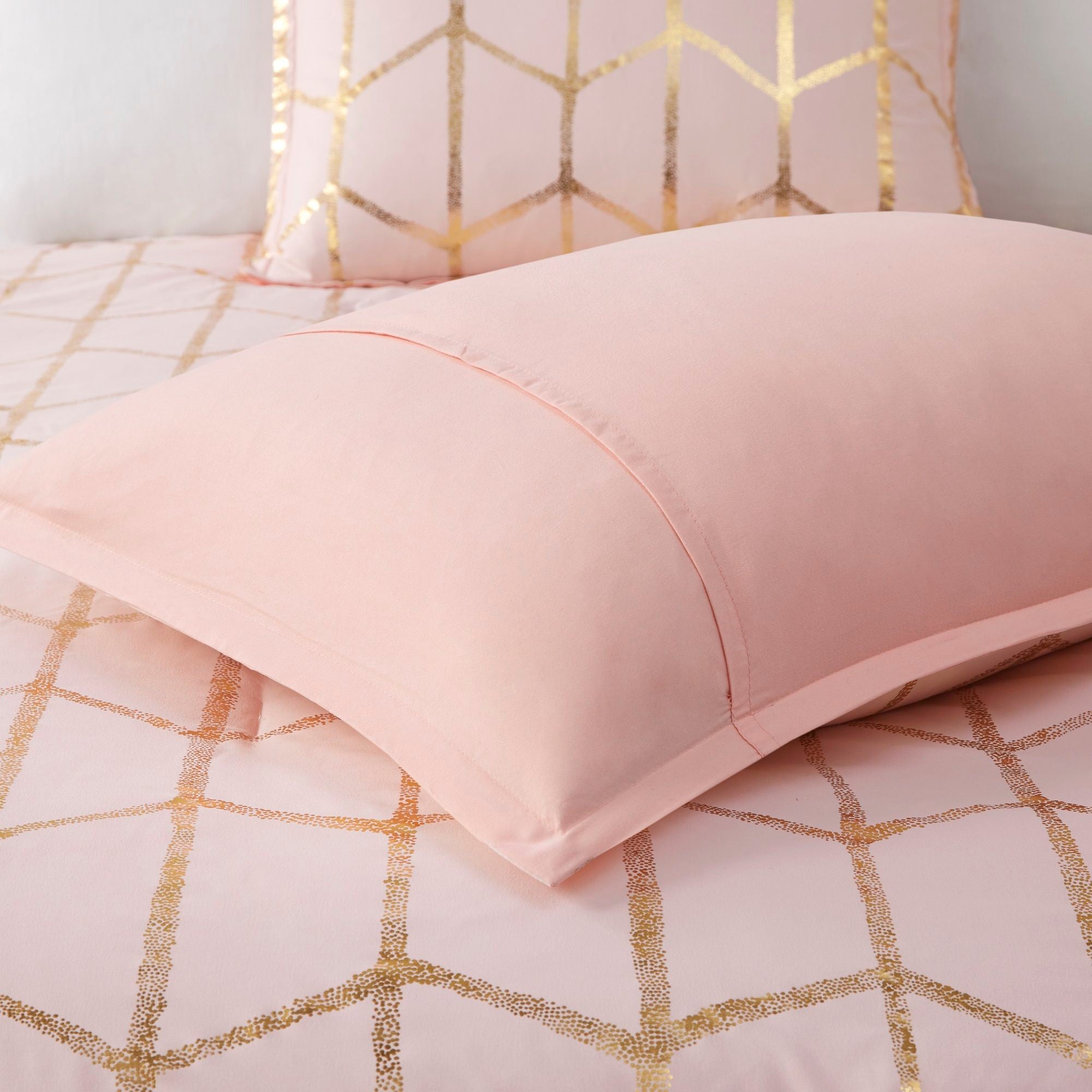 Raina - Polyester Brushed Microfiber Printed Comforter Set - Blush / Gold