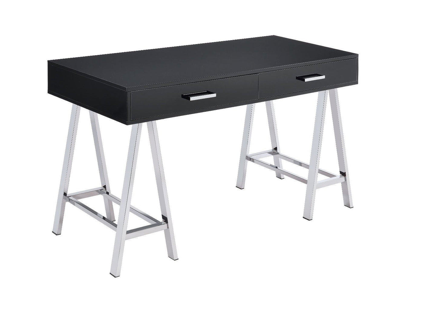 ACME Coleen Built-in USB Port Writing Desk, Black High Gloss & Chrome Finish 93045