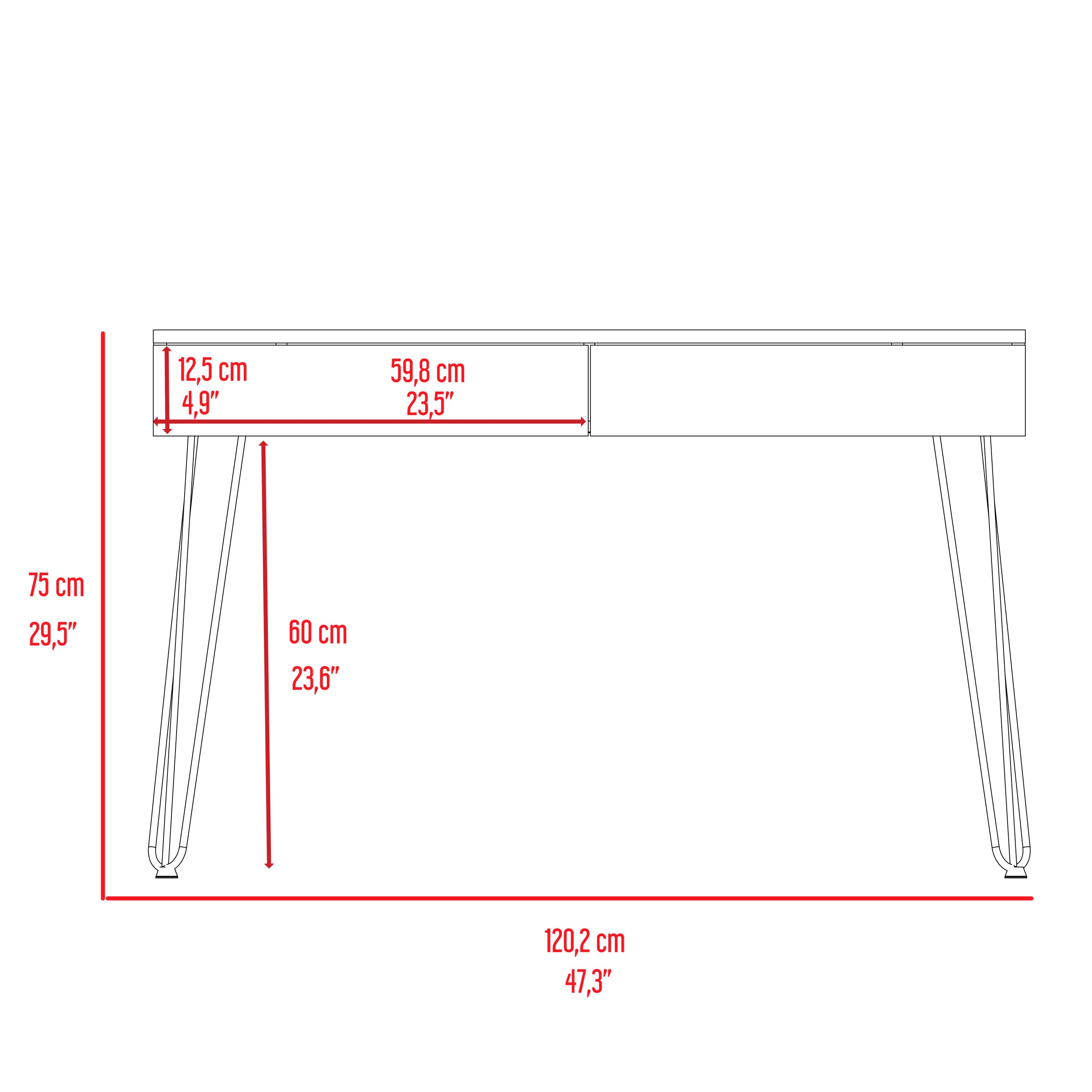 Mumbai Writing Desk, Four Legs, Two Drawers -Smokey Oak