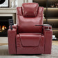 270 Degree Swivel PU Leather Power Recliner Individual Seat Home Theater Recliner with Surround Sound, Cup Holder, Removable Tray Table, Hidden Arm Storage for Living Room, Red