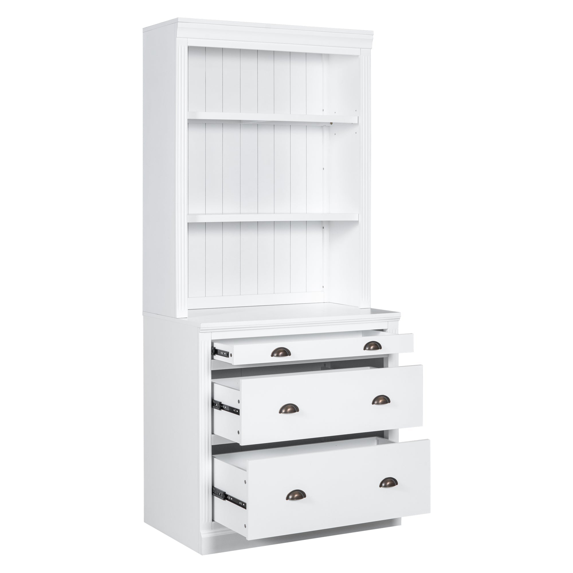 83.4"Tall Bookshelf Suite,Modern Bookcase Suite with LED Lighting, Drawers and Open Shelves,2-Piece Set Storage Bookshelf for Living Room,Home Office,White