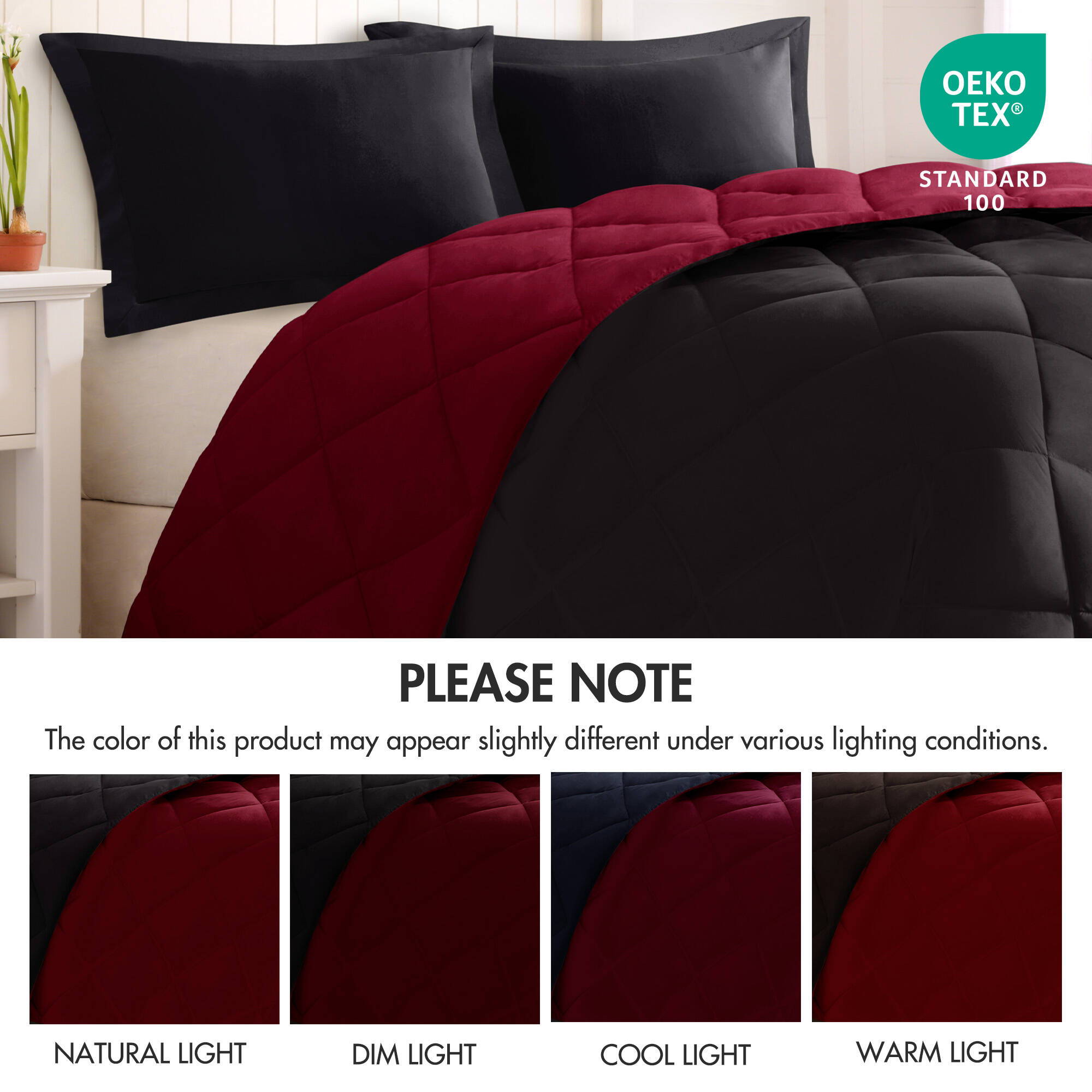 Larkspur - Full/Queen 3M Scotchgard Diamond Quilting Reversible Down Alternative Comforter Set - Red/Black