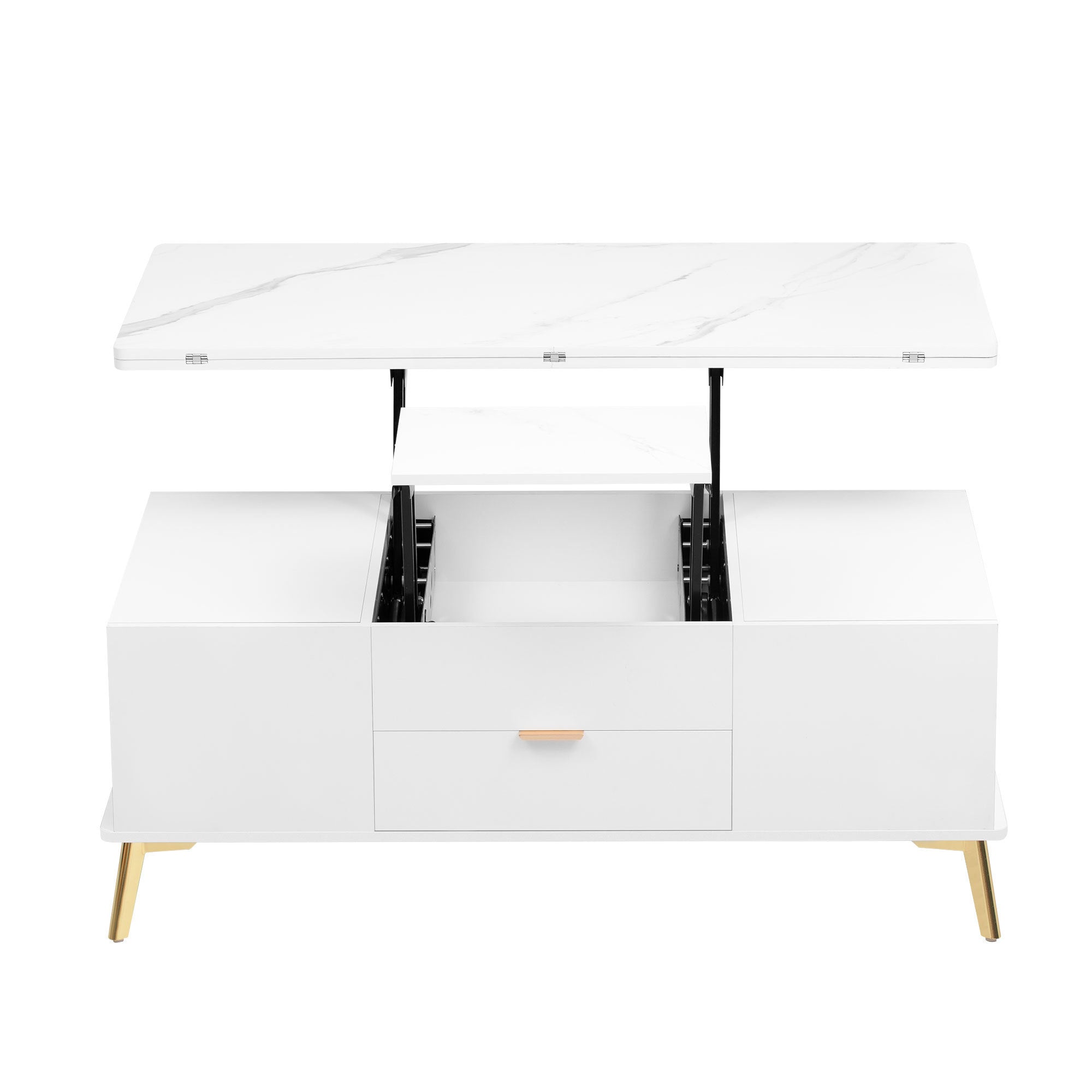 Modern Lift Top Coffee Table Multi Functional Table with Drawers in  White