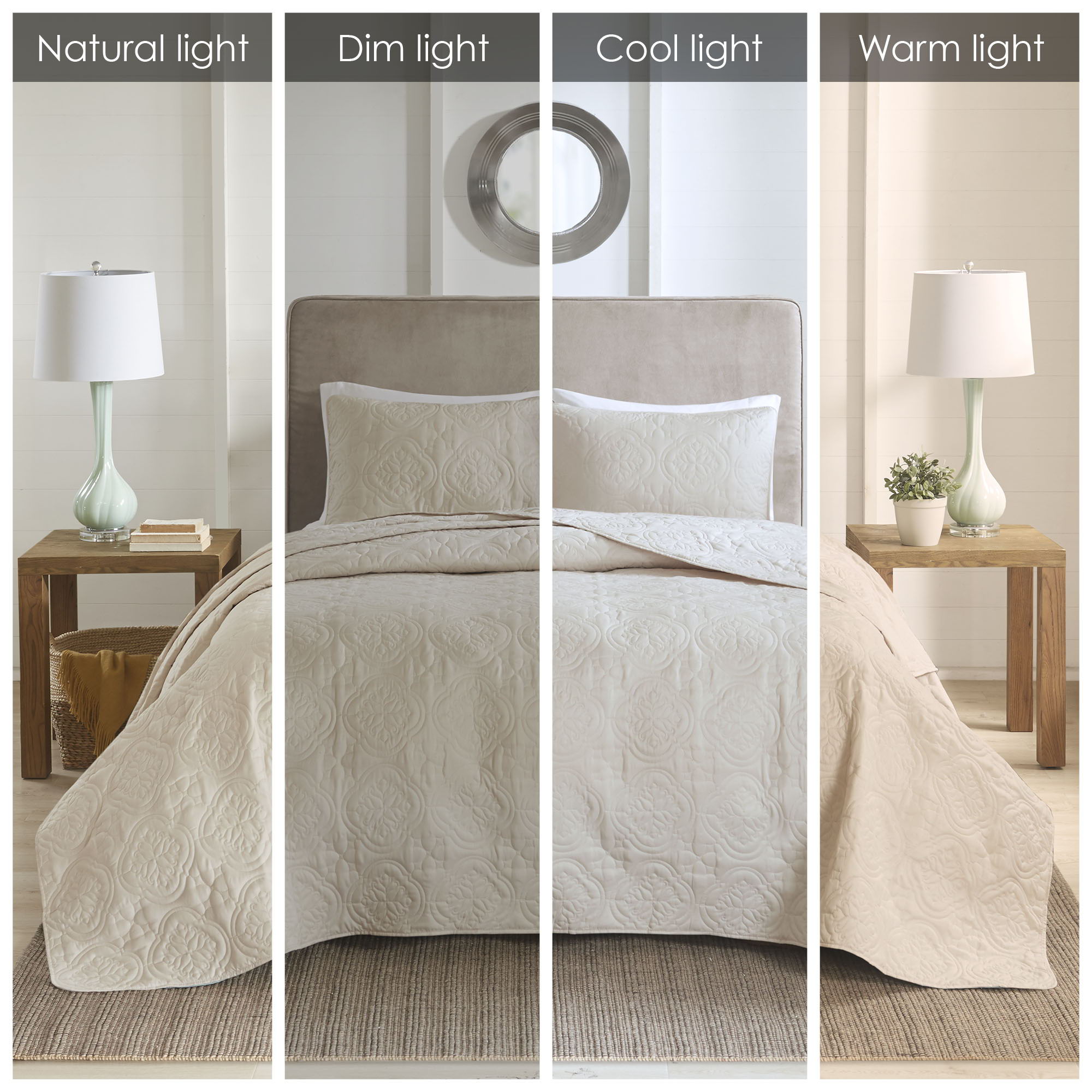 Oakley - King 3 Piece Reversible Bedspread Set - Cream