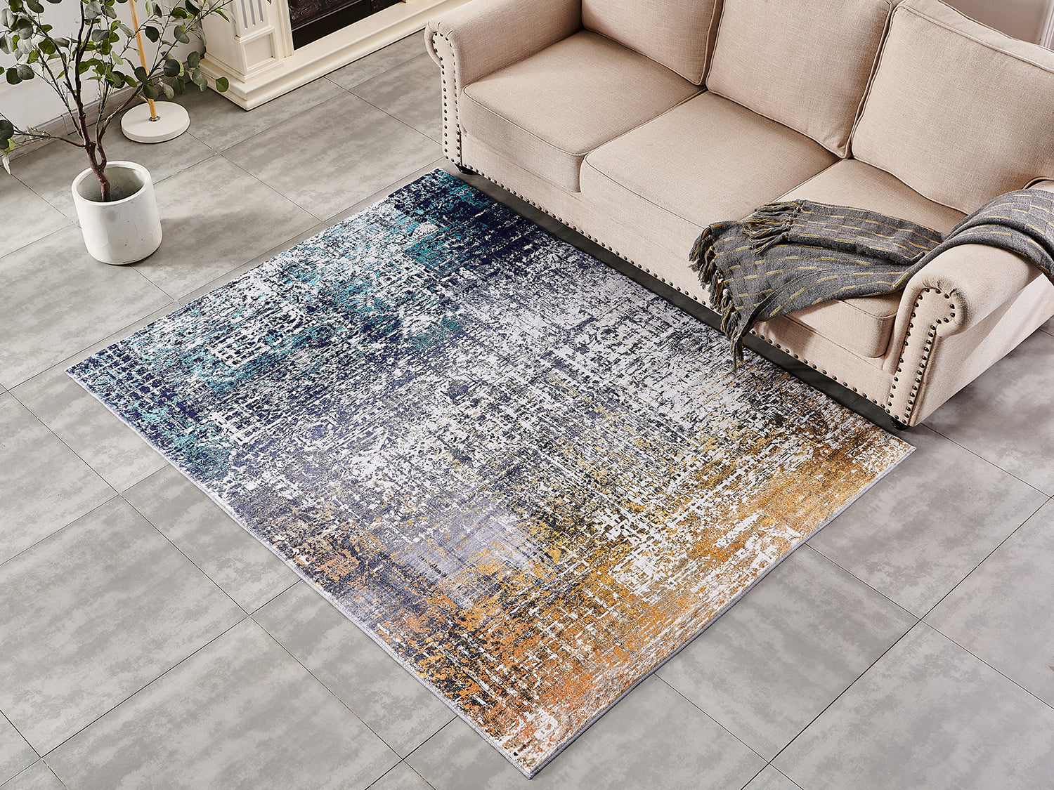 ZARA Collection Abstract Design Turquoise Gray Rust Machine Washable Super Soft Area Rug