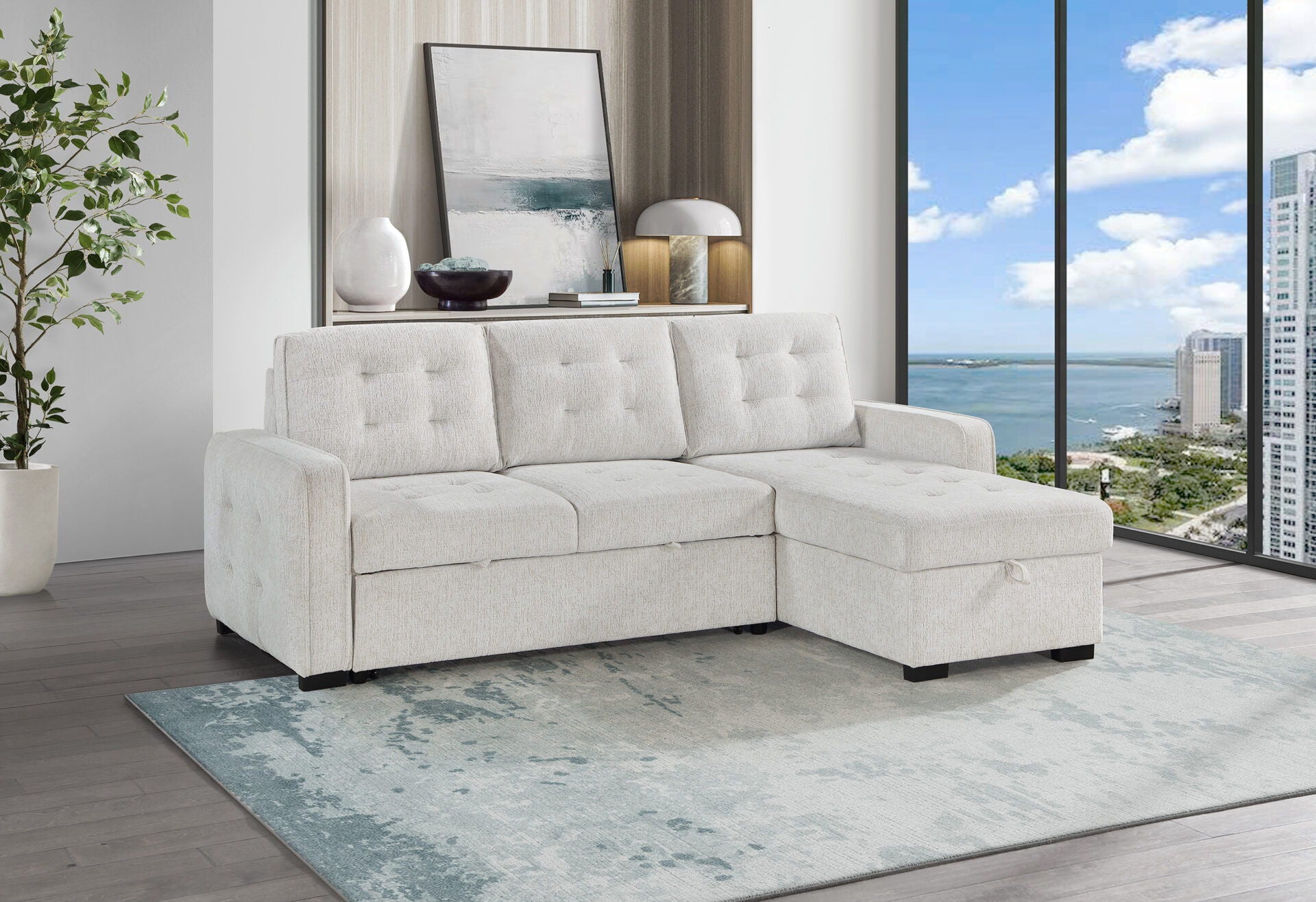 U0707 - Reversible Sofa Bed With Drop Down Table And USB - Beige