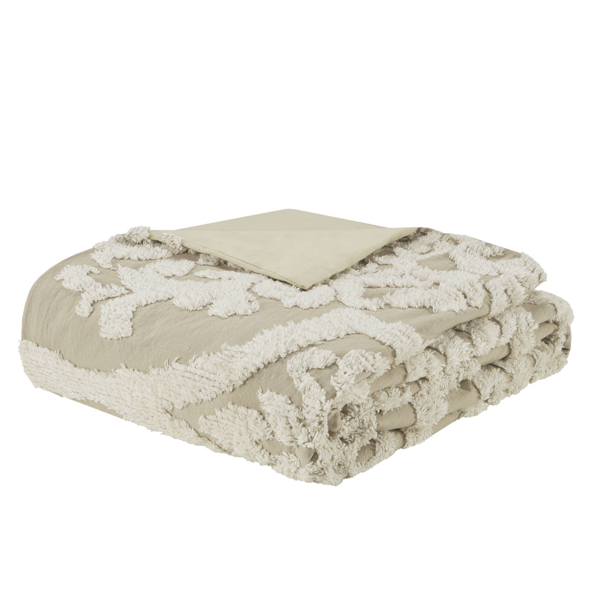 Viola - 3 Piece Tufted Damask Duvet Cover Set - Taupe