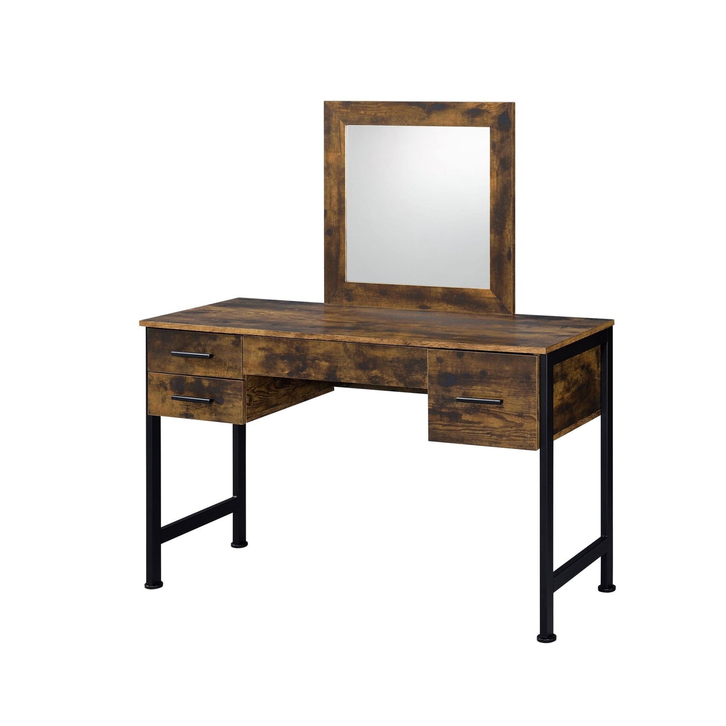 ACME Juvanth Vanity Desk & Mirror in Rustic Oak & Black Finish 24267