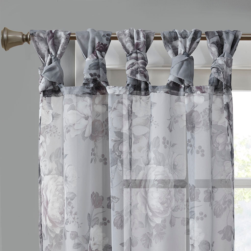 Printed Floral Twist Tab Top Voile Sheer Curtain