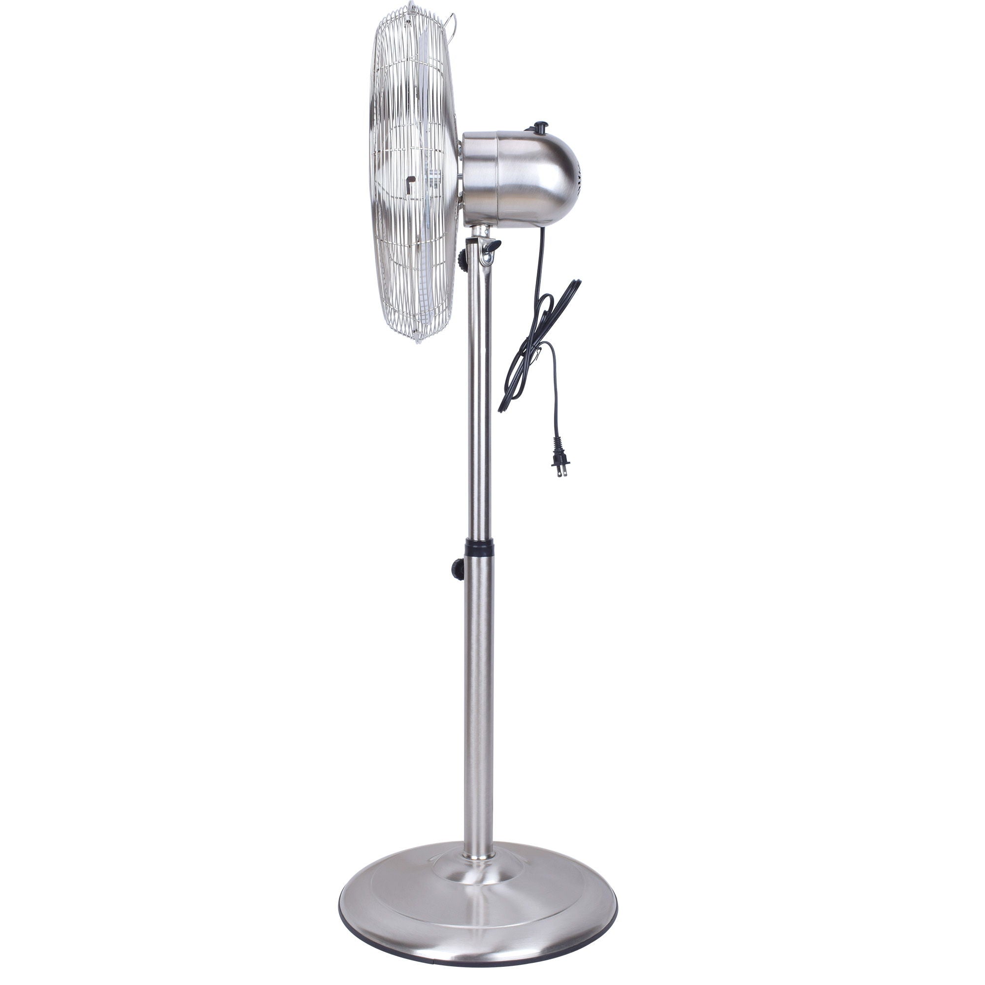 Stand Fan, 4 Blades, Rotary Knob Switch, Oscillation Function, Tilting Angle - Chrome
