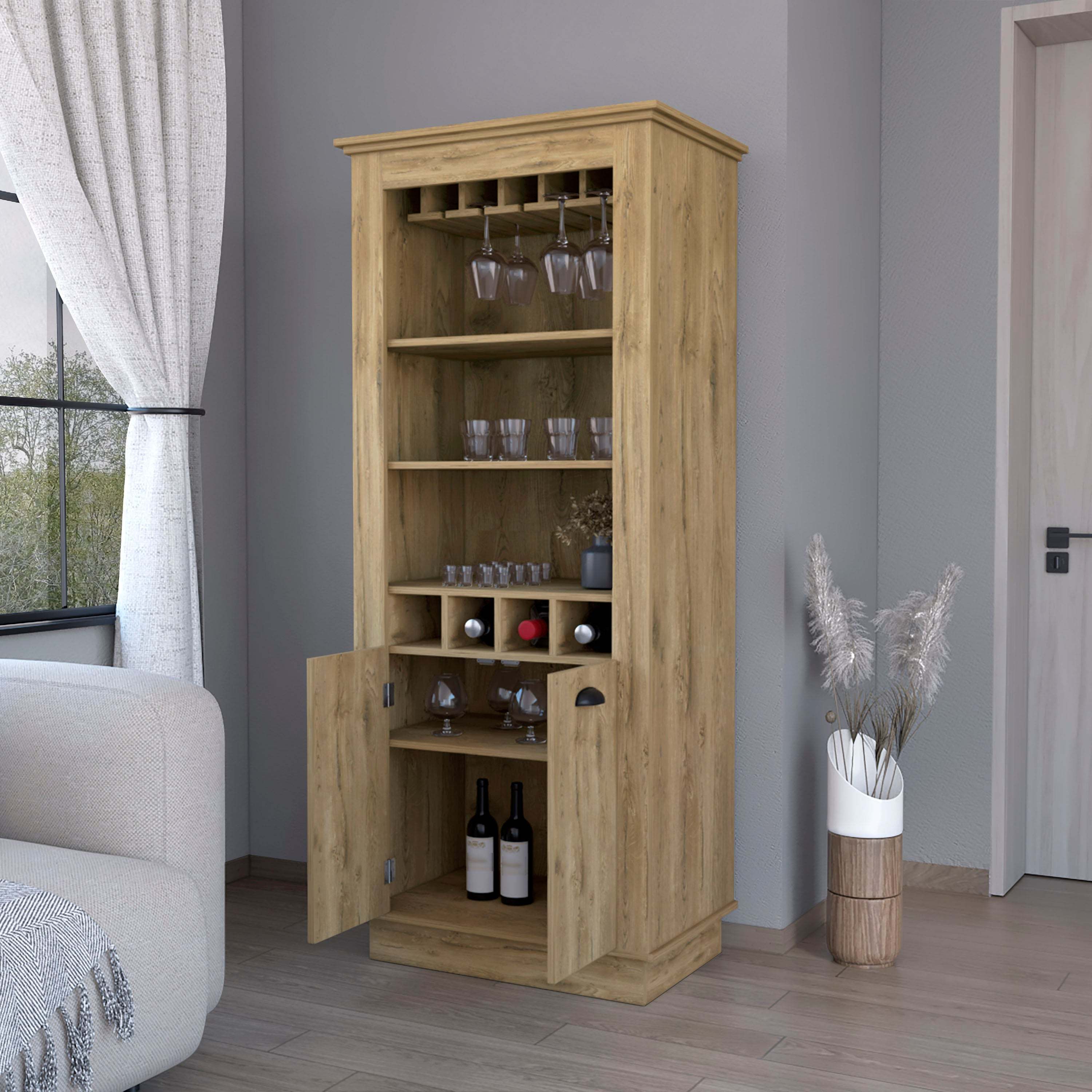 Tyler Macadamia 4-Built In Wine Rack Bar Cabinet