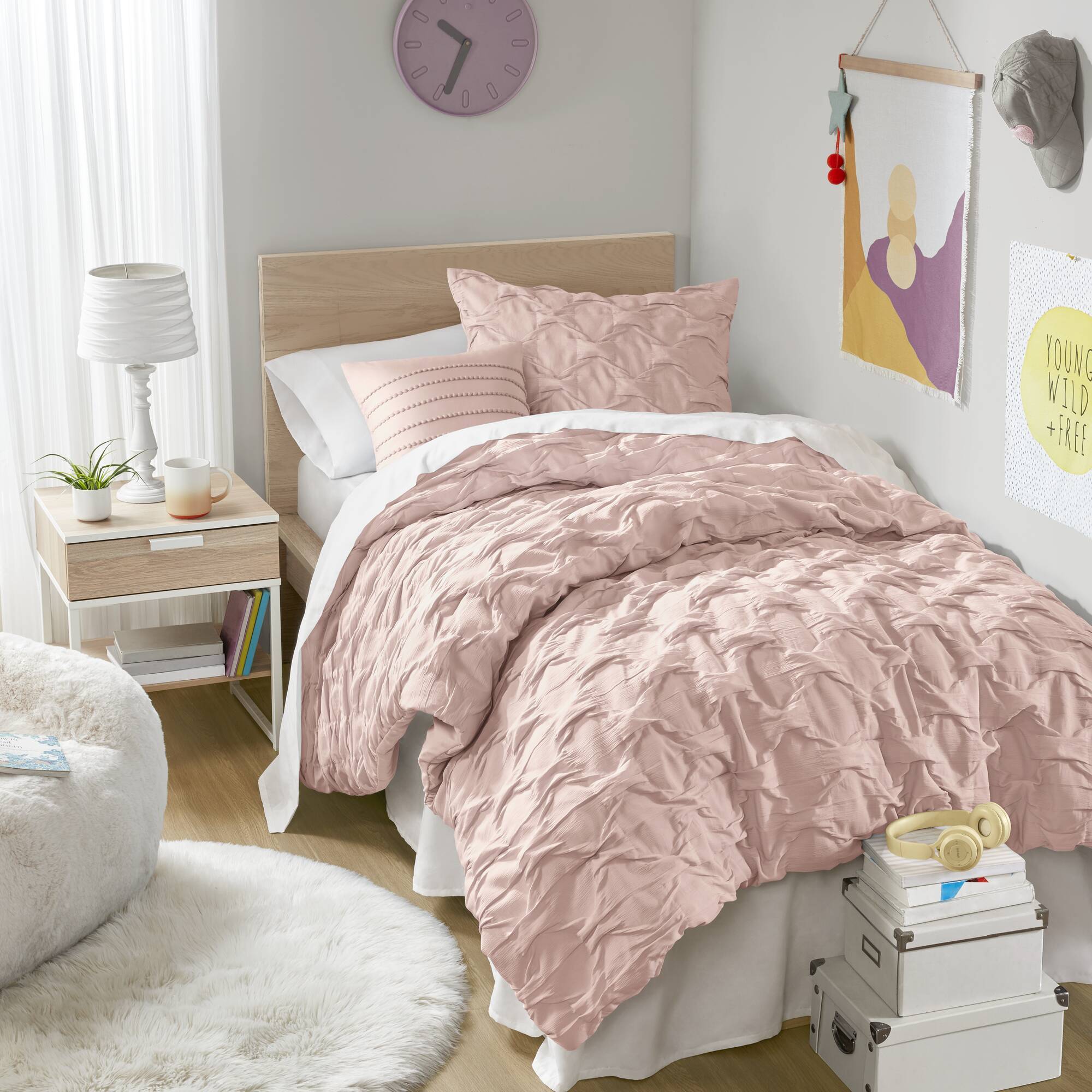 Bailey - King/California King Diamond Pucker Comforter Set - Pink