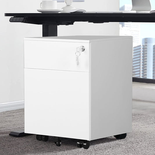 2 Drawer Mobile File Cabinet with Lock Metal Filing Cabinet for Legal/Letter/A4/F4 Size, Fully Assembled Include Wheels, Home/Office Design,White