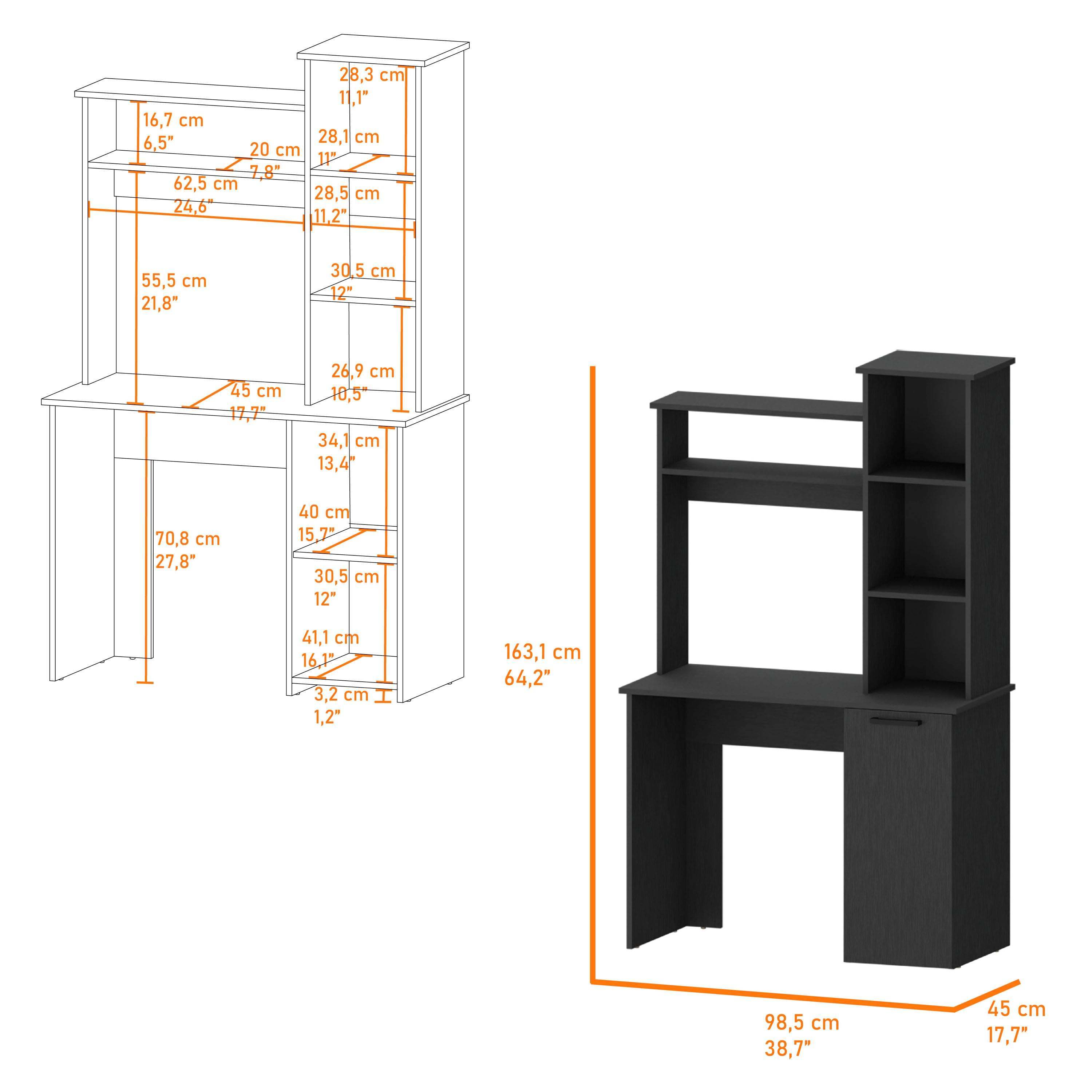 Rumford Computer Desk with Hutch and 3-Tier Storage Shelves