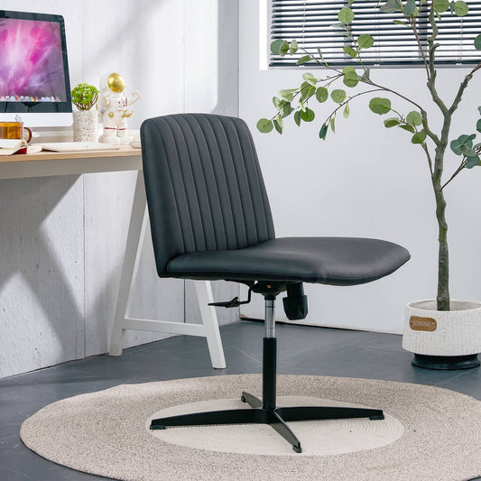 Black High Grade Pu Material. Home Computer Chair Office Chair Adjustable 360 ° Swivel Cushion Chair With Black Foot Swivel Chair Makeup Chair Study Desk Chair. No Wheels 
   W1151110975