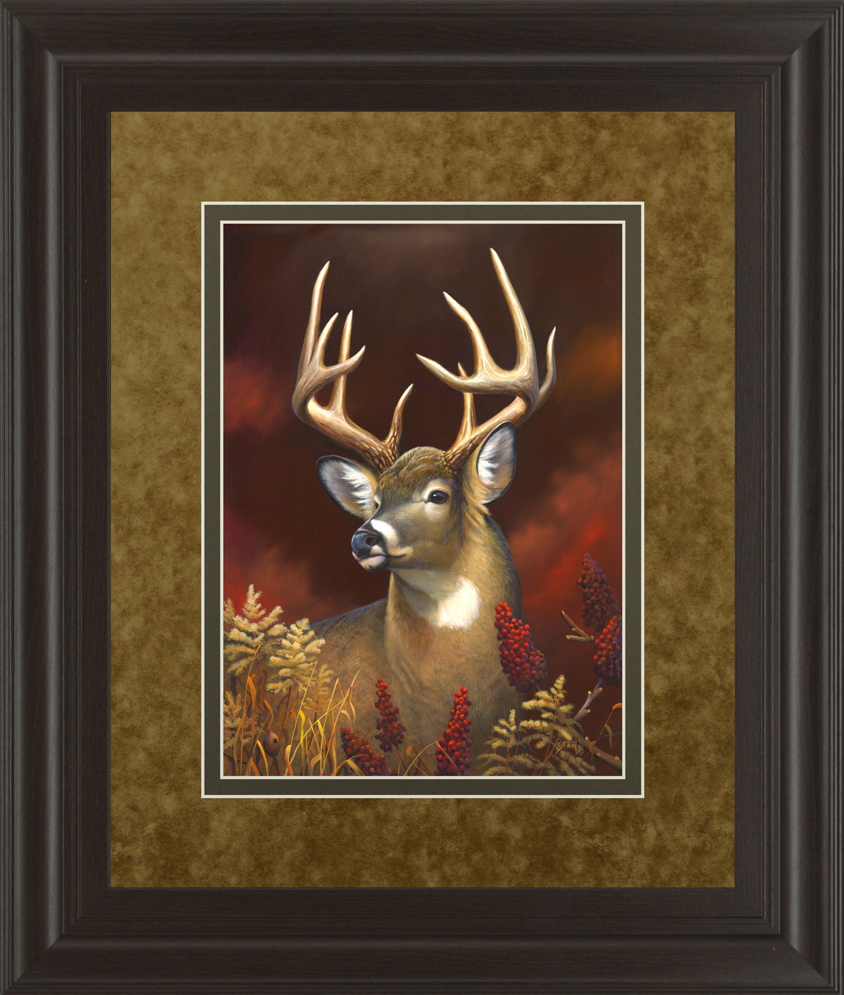 Deer Portrait By Leo Stans Double Matted - Framed Print Wall Art - Light Brown