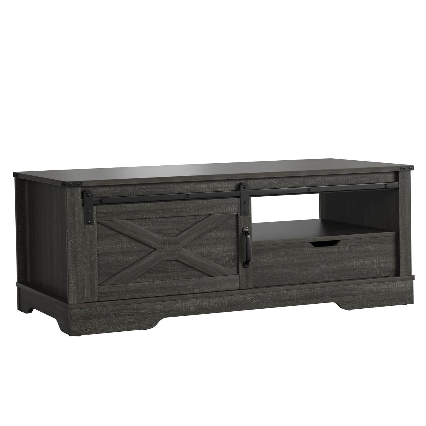 Farmhouse Sliding Barn Door Coffee Storage Large Rectangular Table - Dark Gray