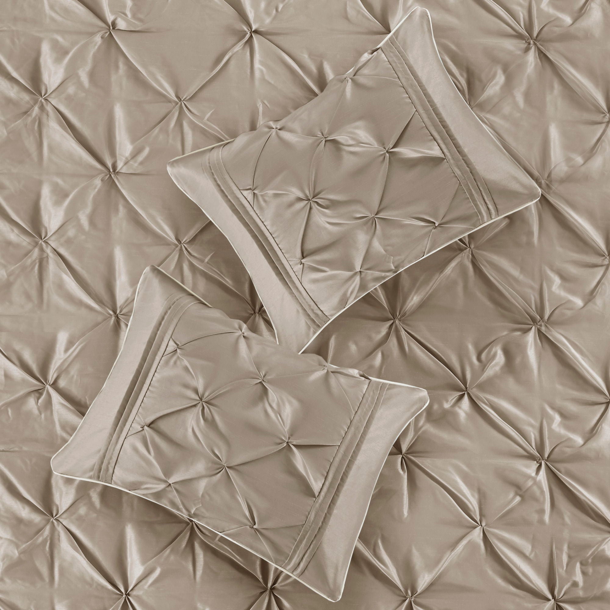 Laurel - Pieced Pleated 7 Piece Tufted Comforter Set - Taupe
