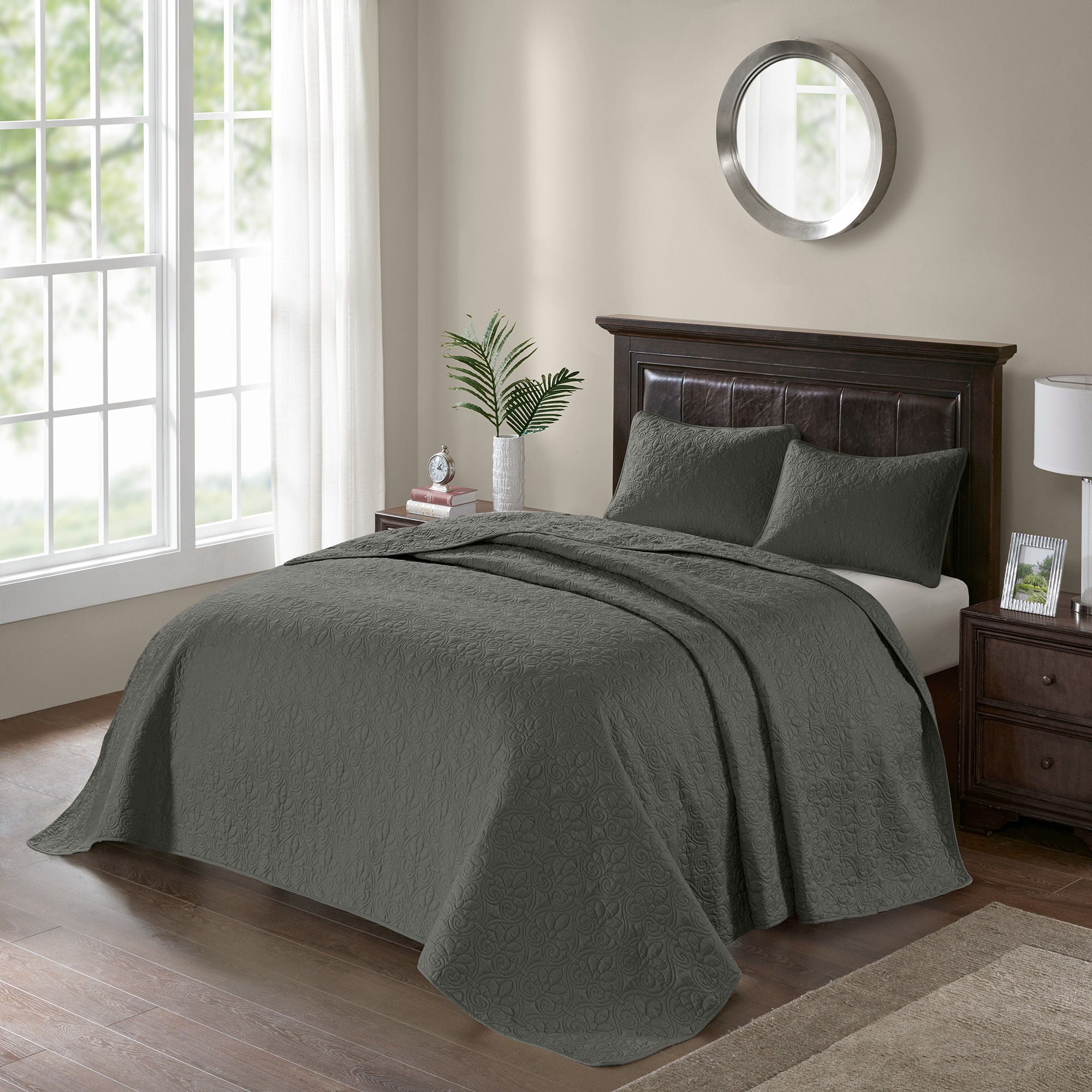 Quebec - Queen Reversible Bedspread Set - Dark Gray