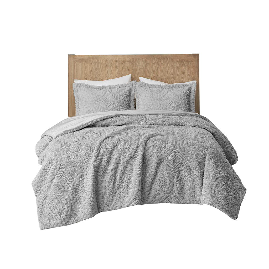 Arya - Embroidered Medallion Ultra Comforter Mini Set - Gray
