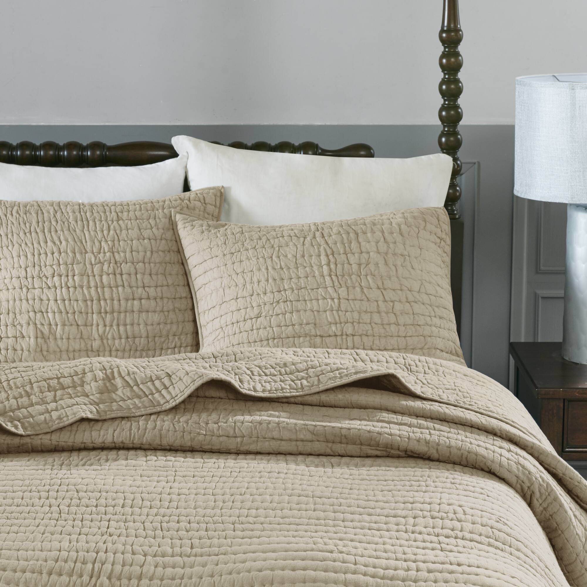 Serene - King Hand Quilted Coverlet Set - Linen