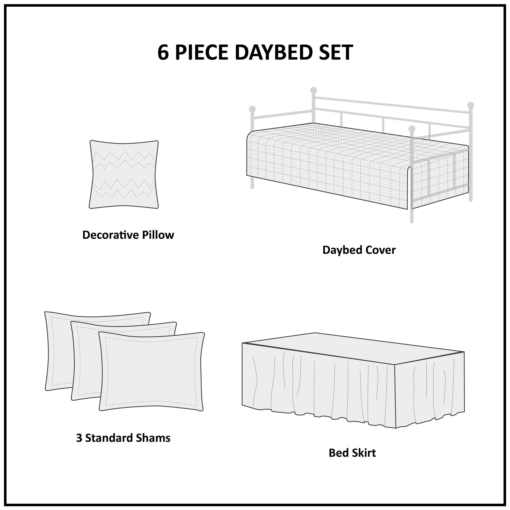 Tuscany - 6 Piece Reversible Scalloped Edge Daybed Cover Set - Blue