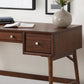 Brown Finish Stylish Writing Desk Storage Drawers Nickel Knob Hardware Walnut Veneer Wood Furniture