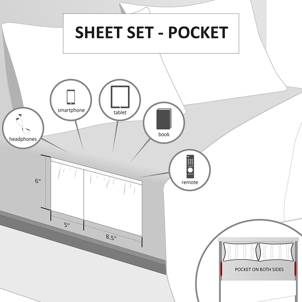 Microfiber - Twin Sheet Set With Side Storage Pockets - Charcoal