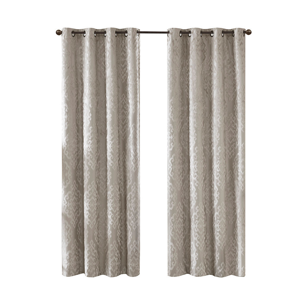 Knitted Jacquard Damask Total Blackout Grommet Top Curtain Panel