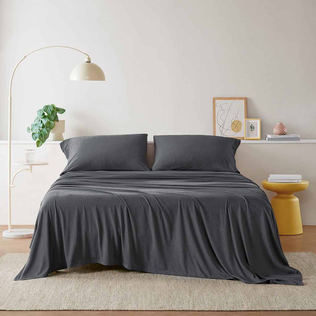 Cotton Blend Jersey Knit - King All Season Sheet Set - Dark Gray