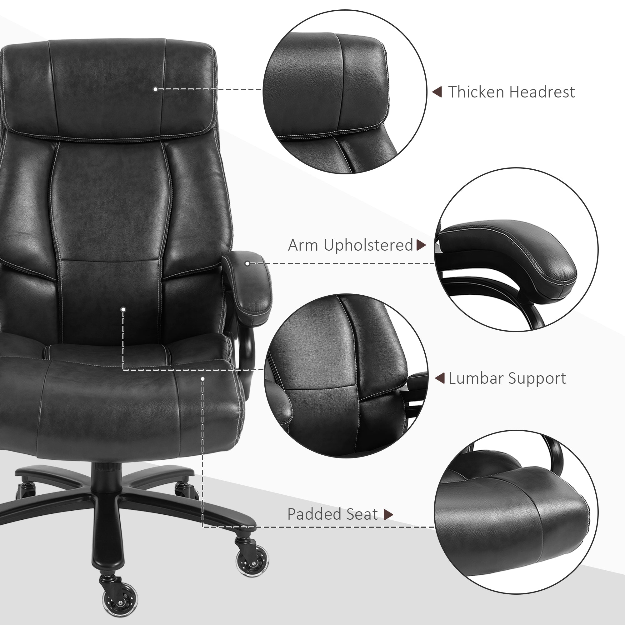 Vinsetto Big and Tall Office Chair, PU Leather Desk Chair 400lb, Black